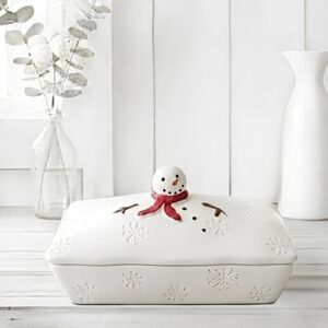NEW Stoneware Snowman Lidded Baker/Holiday Casserole Dish